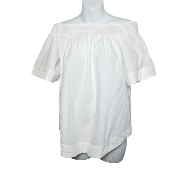 J. Crew white cotton poplin off the shoulder smocked white top size medium tall - Picture 2 of 9